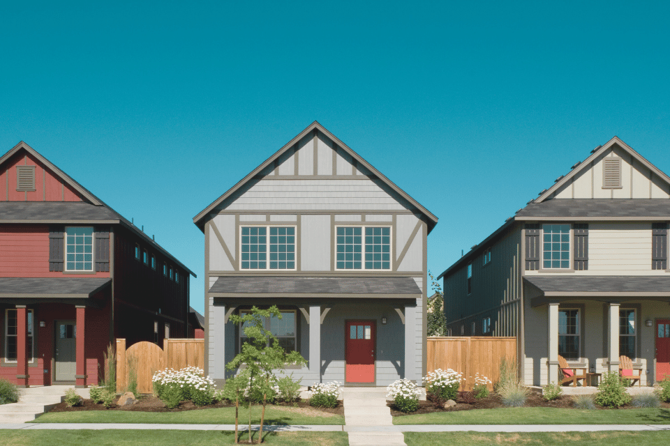 Image shows a row of houses