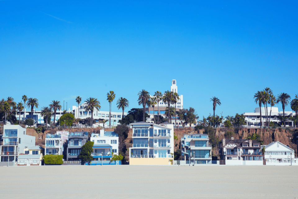 A view of beach houses in Santa Monica, California