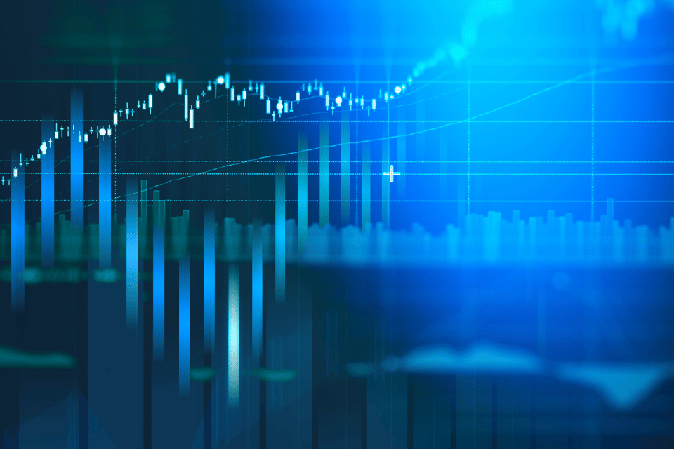 Business candlestick graph chart of stock market investment trading