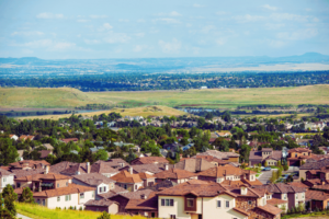 Image shows Denver metro area residential area panorama